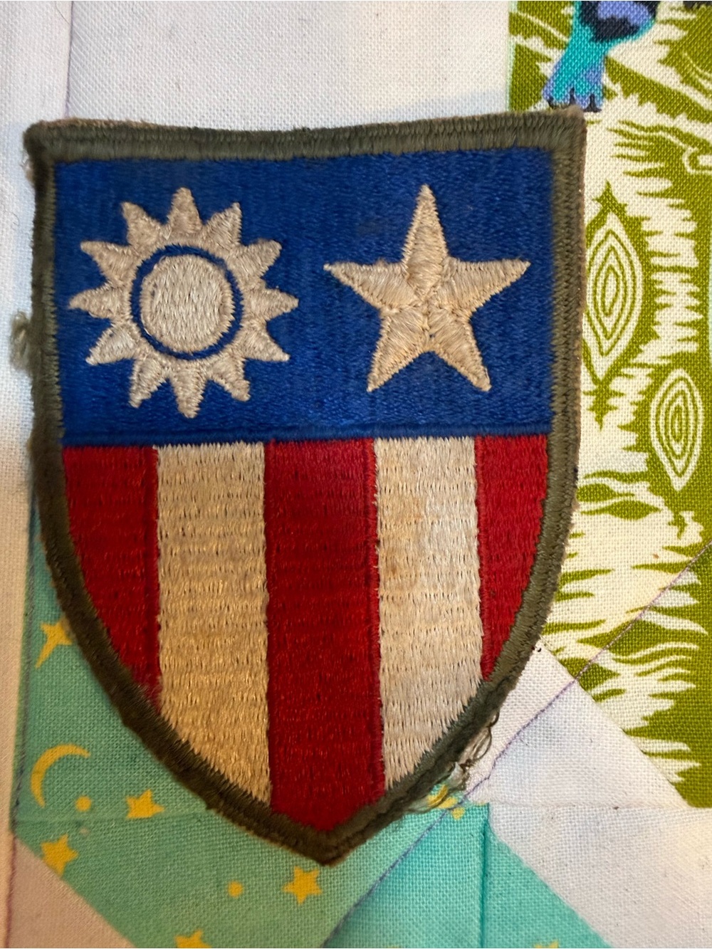 Embroidered Shield Patch with Sun and Star ww2 Chinese Burma